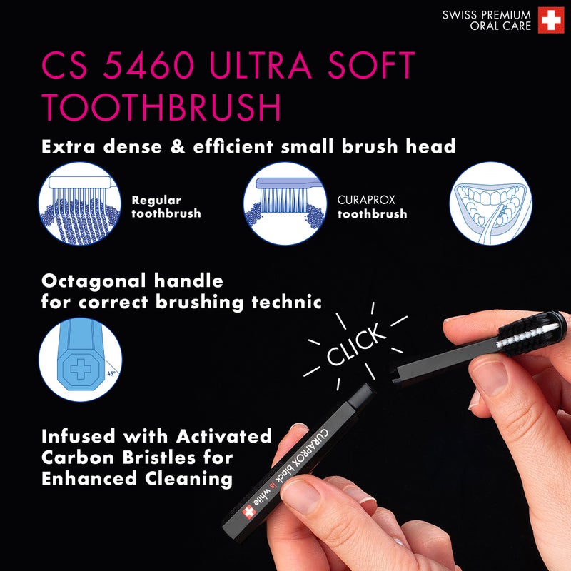 CURAPROX Black Is White Travel Set I Includes CS 5460 Ultra-Soft Travel Toothbrush, 10ml Black Is White Whitening Toothpaste with Carbon Interdental Brushes CPS Prime 07 & 09 - Image 4